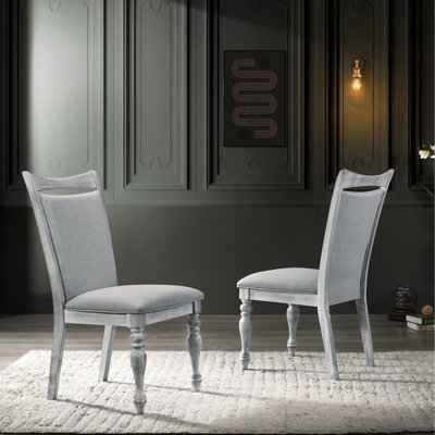 Chaises de salle à manger rustiques blanches - rembourrées, 2, en bois d'hévéa massif, rembourrage en mousse épaisse, dossier courbé élégant, revêtement en mélange de gris, rembourré de 2, courbées, polyvalent