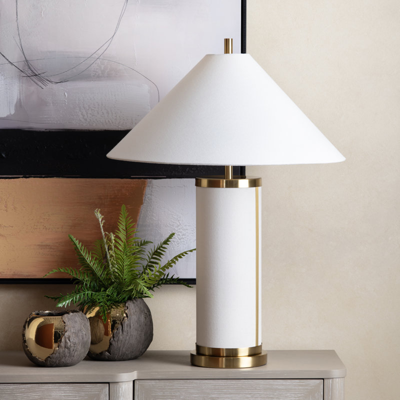 29.75" Metal Table Lamp With White Shade