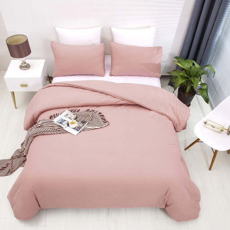 Solid Color Comforter Light Color 3 PCs Bedding Set Pure Color Bed Comforter Set, California King Comforter + 2 Pillowcases