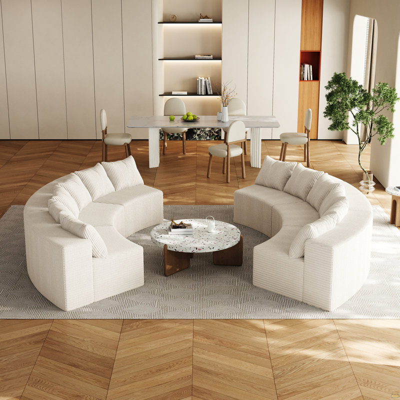 Canapé modulaire incurvé en mousse avec 12 coussins Corduroy