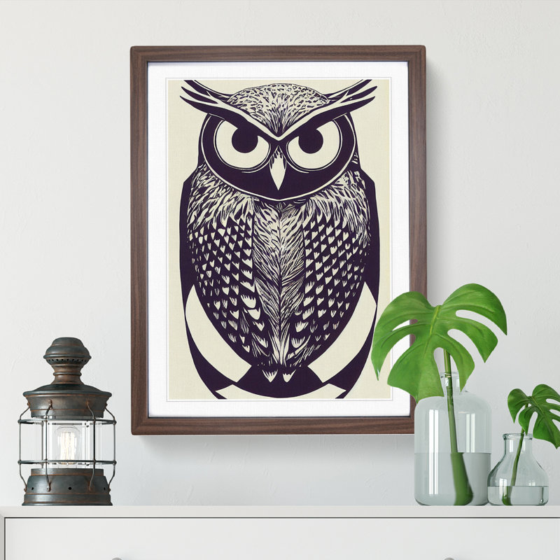 Fabulous Owl Abstract - Single Picture Frame Print, 46cm H x 34cm W x 2cm D, Walnut