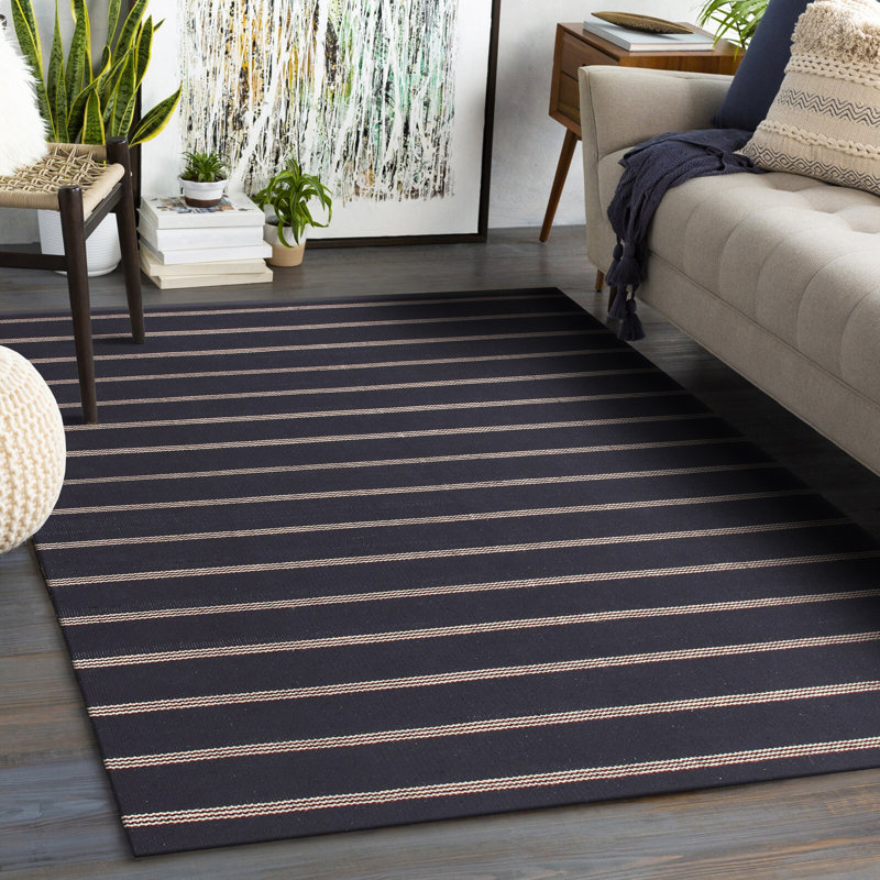 Tapis rayé en coton tissé à la main Goeman, Rectangle 7 pi 9 po x 9 pi 9 po