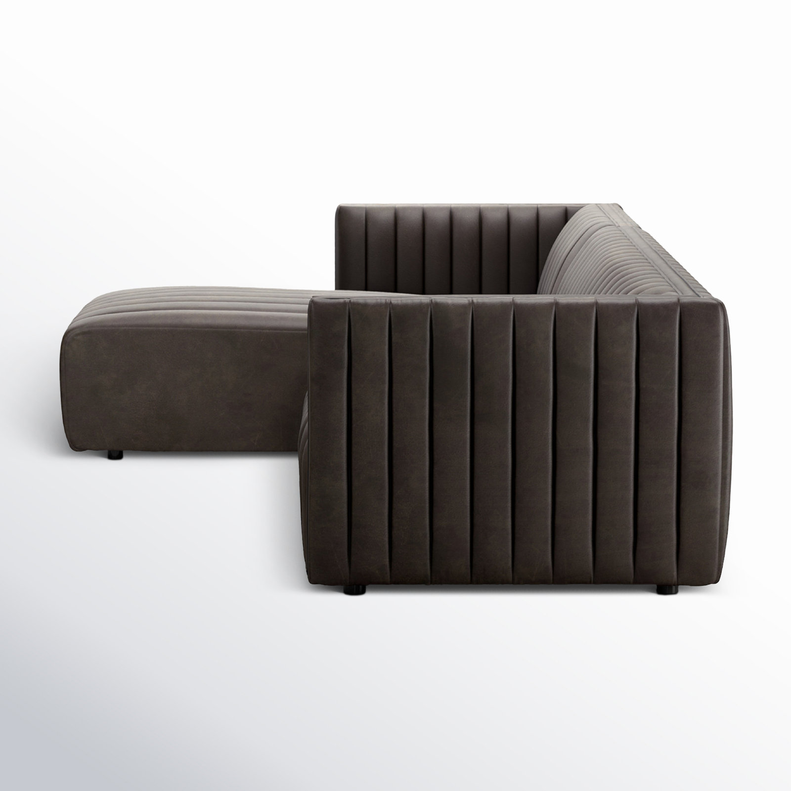 Brandt Upholstered Chaise L-Sectional, Deacon Wolf Genuine Leather, Left Hand Facing, 26.5" H x 105" W x 64" D