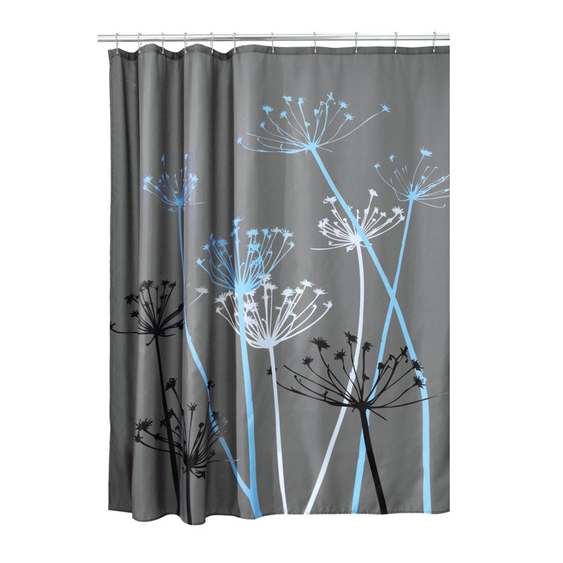 Rideau de douche simple à motif floral Thistle, Gris / bleu