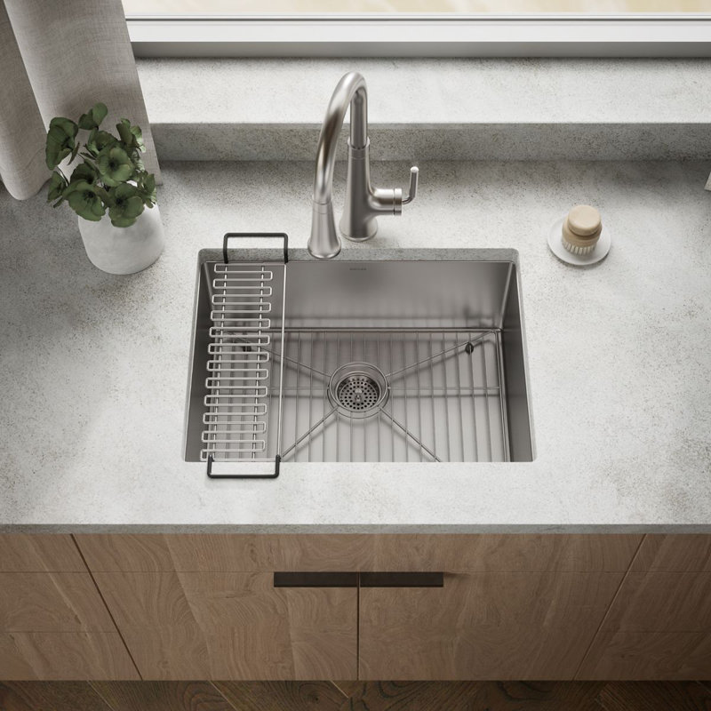 Strive 24" L x 18-1/4" W x 9-5/16" Under-Mount Single Bowl Kitchen Sink with Basin Rack