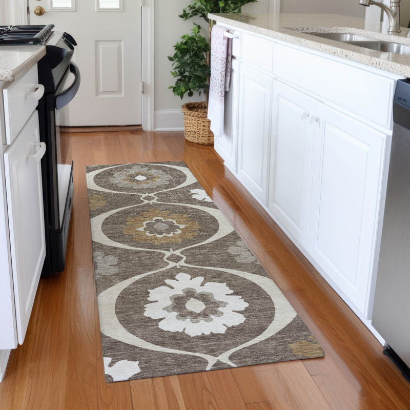Premium Machine Washable Prisco Brown Rug, Runner 2'3" x 7'6"