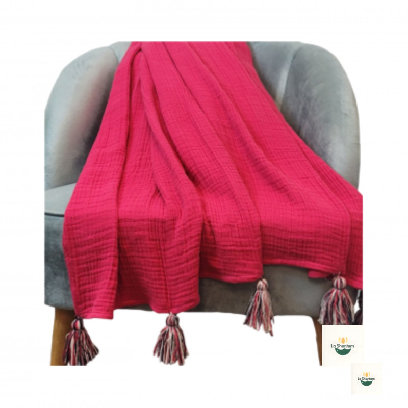 Ls Romy Muslin Plain Throw- Viva Magenta, Pink