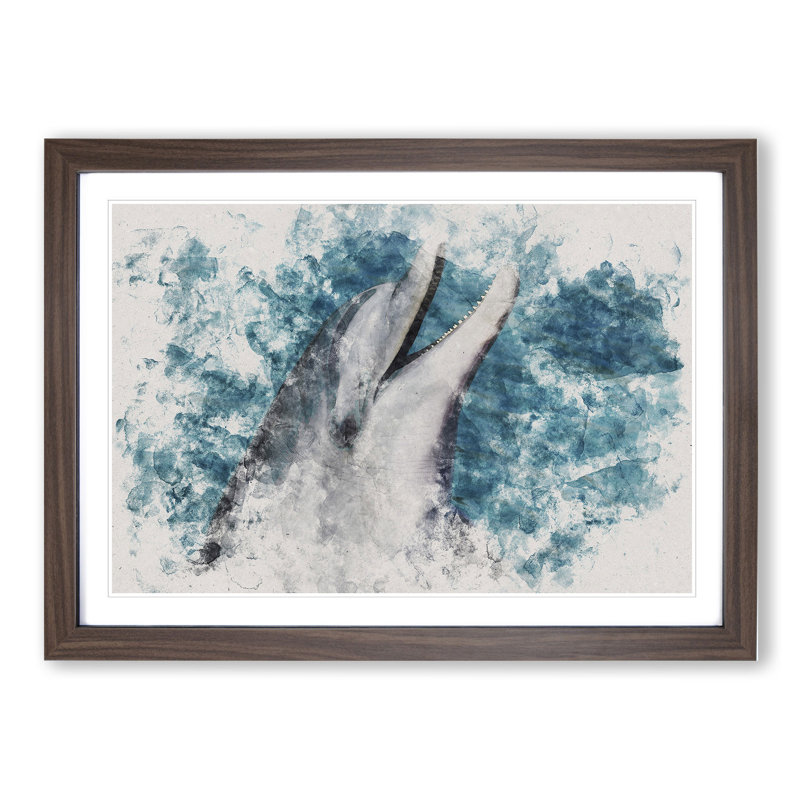 Dolphin - Picture Frame Graphic Art, Walnut, 36cm H x 48cm W x 2cm D