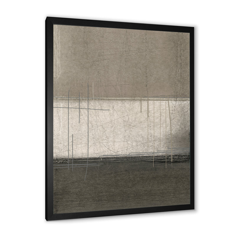 «Brown Meets Beige Abstract Stripes III», reproduction d'art moderne et contemporaine sur toile, Cadre photo noir