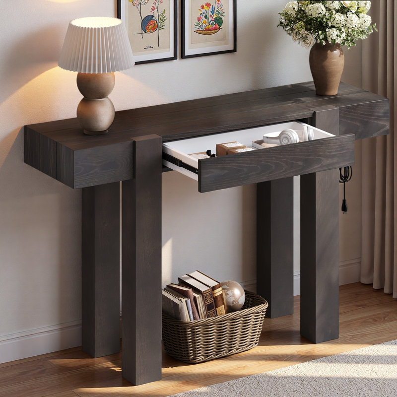 Console minimaliste avec tiroir caché et prise de courant latérale, Espresso