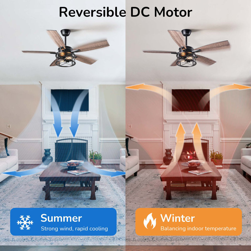 52" Black and Gray Wood Industrial Ceiling Fan with Light and Remote