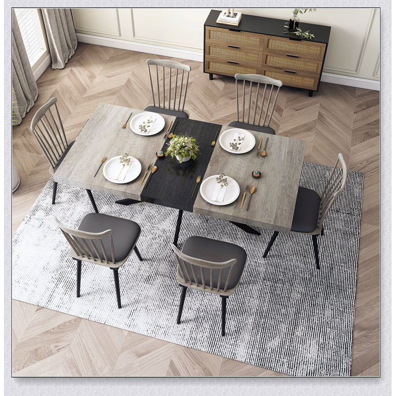 Retro Rectangular Stretch Dining Table, 29.92"H x 70.87"L x 31.49"W, Gray