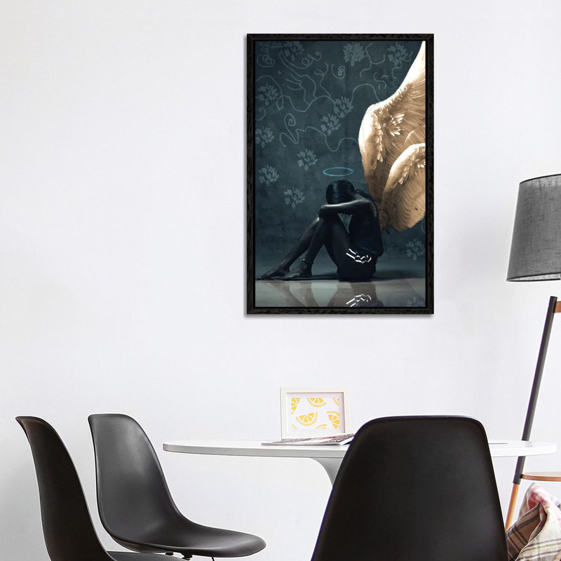 Sitting Angel by Harry Odunze - Gallery-Wrapped Canvas Giclée on Canvas, 101.6 cm H x 66.04 cm W, Black Framed