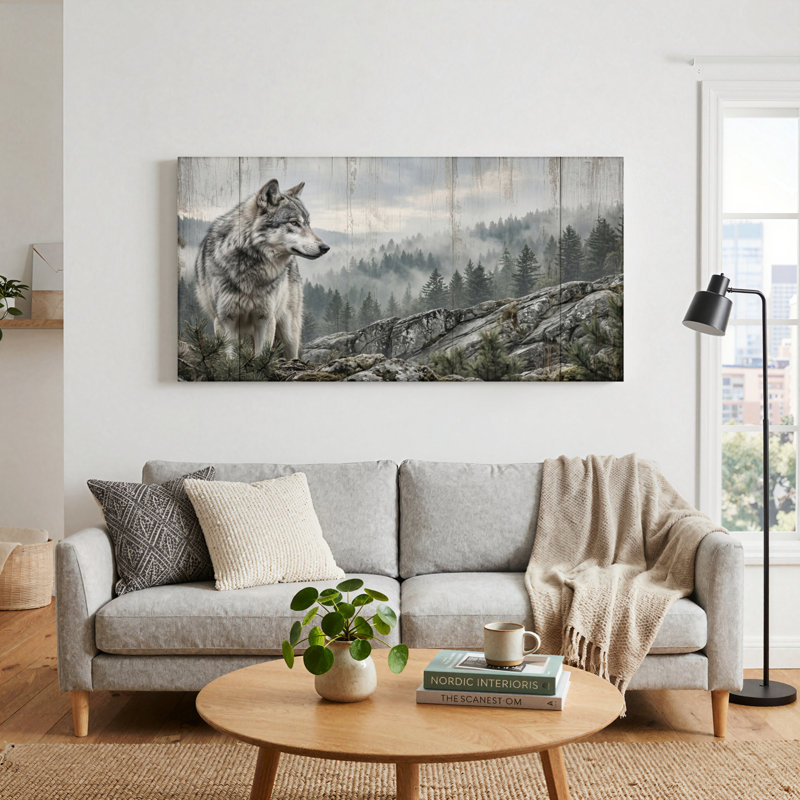 Ensemble de 1 tableau sur toile « Forêt de loups », L 32 po x H 16 po, Toile tendue