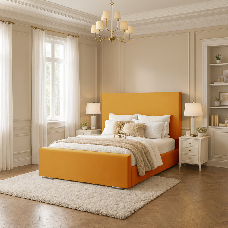 Prisila Upholstered Bed, Double (4'6), Turmeric