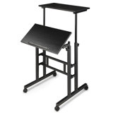 Adjustable Rolling Computer Desk Mobile Tiltable Laptop Tray with Shelf