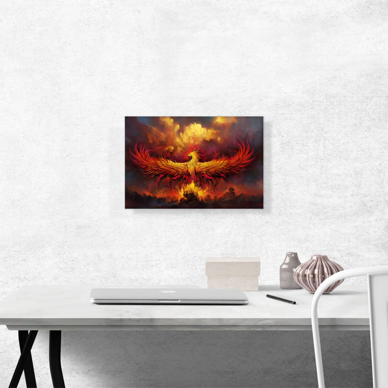 Fire Phoenix in Flight - Reproduction d'art graphique sur toile tendue, H 12 po x l 18 po x 1,5 po