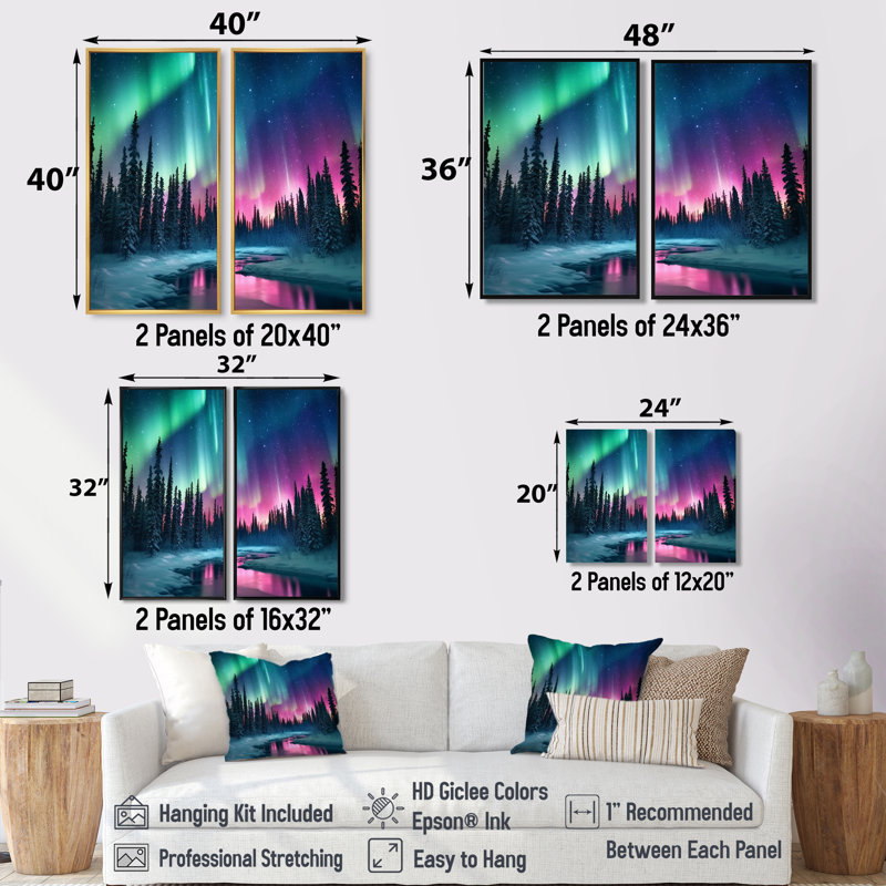 Northern Lights In Alaska II - impressions sur toile roses, Impression encadrée flottante sans passe-partout