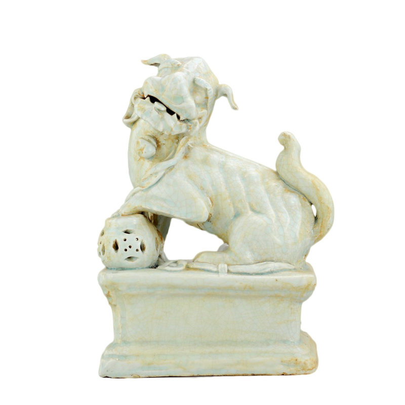 2 Piece Celadon Peking Lion Figurine Set
