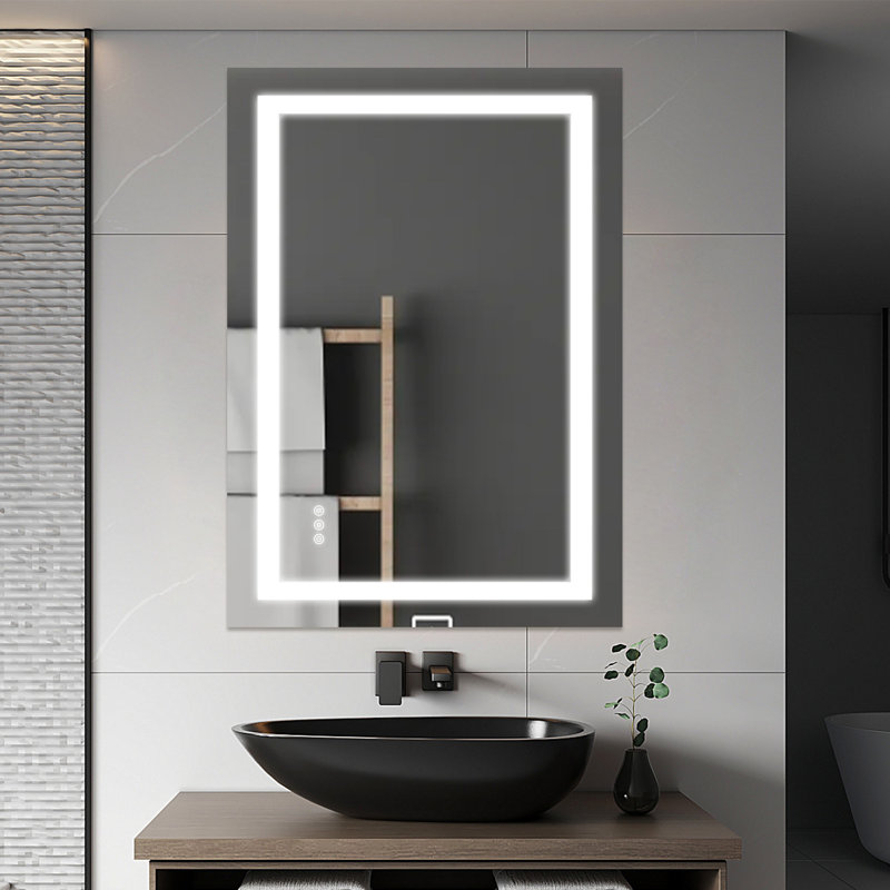 Frameless Anti-fog Led Bathroom Mirror With Frontlight And Backlight, 3 Colors Dimmable Vanity Mirror, 32" x 40"