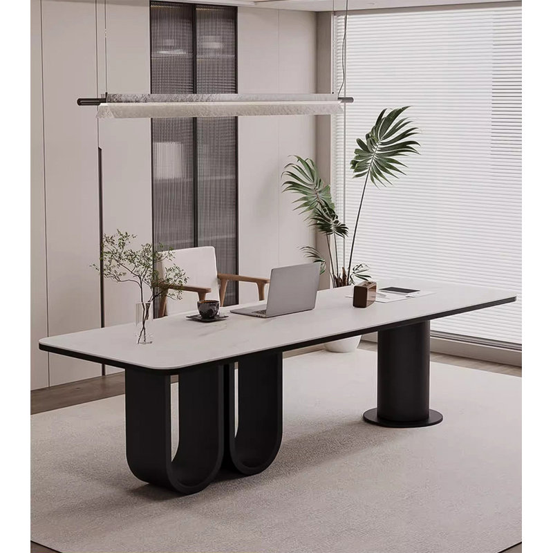 Sintered Stone Top Desk with Iron Frame, 29.5" H x 78.7" W x 31.5" D