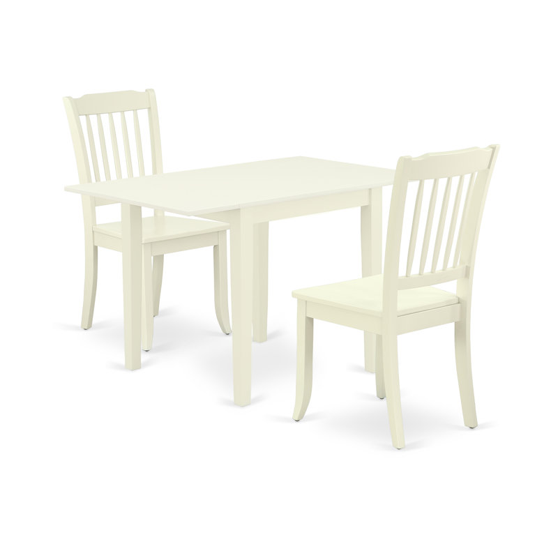 L'ensemble 3 pièces de table et chaises de cuisine contient une table de salle à manger rectangulaire avec Dropleaf et 2 chaises, lin blanc