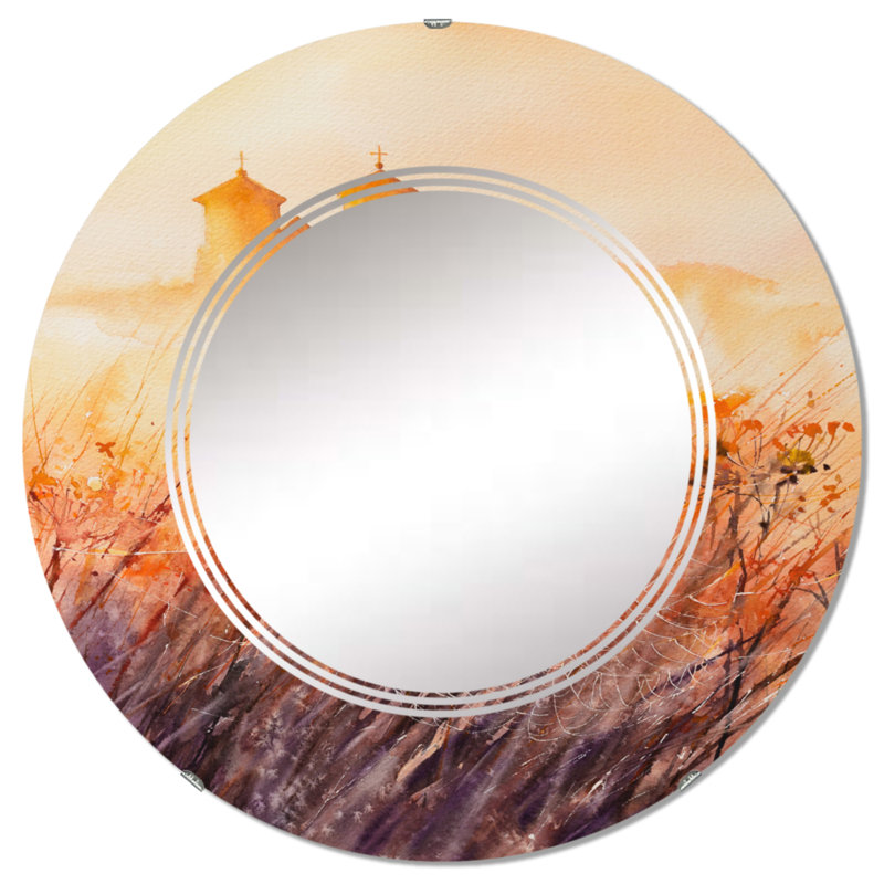 Monastère bénédictin au lever du soleil en Pologne - Miroir mural rétro rond, 24 po x 24 po