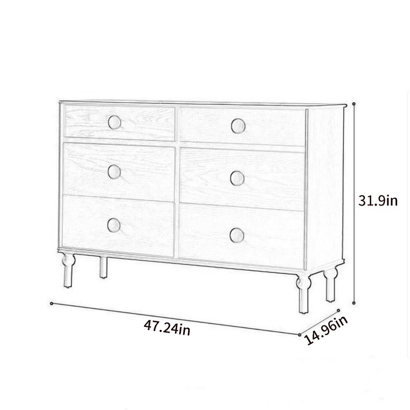 Buffet de rangement vintage à 6 tiroirs Vintage, Noyer / couleur bois brut