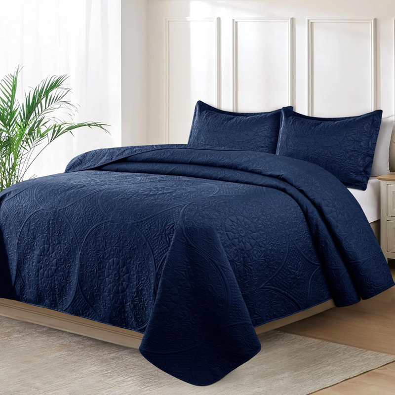 Lightweight Summer Bedspreads - 3 Piece Oversized Quilt Set - Reversible Coverlet Set -Queen Size, Buckthorn Brown Floral