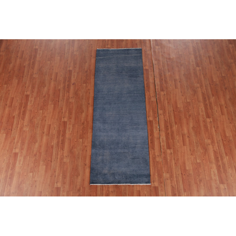 Tapis de couloir moderne bleu foncé foncé Gabbeh 3x8
