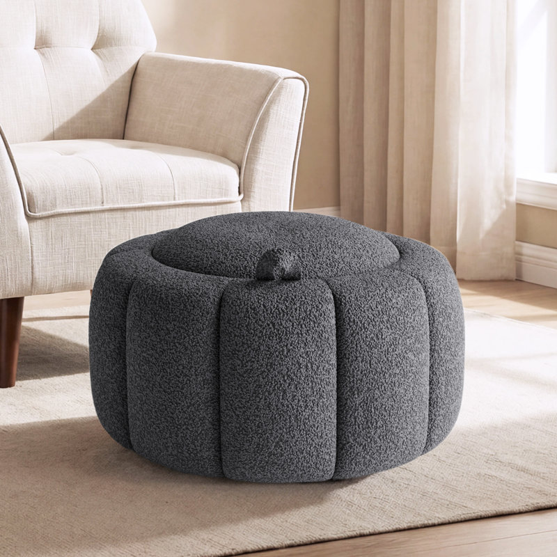 Repose-pieds rond avec rangement 27,2 po,  Teddy - gris