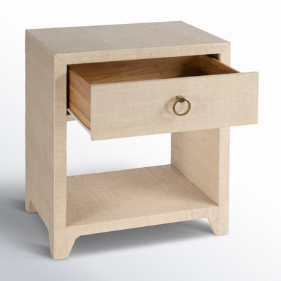 Cleo Wood Raffia 1-Drawer Nightstand