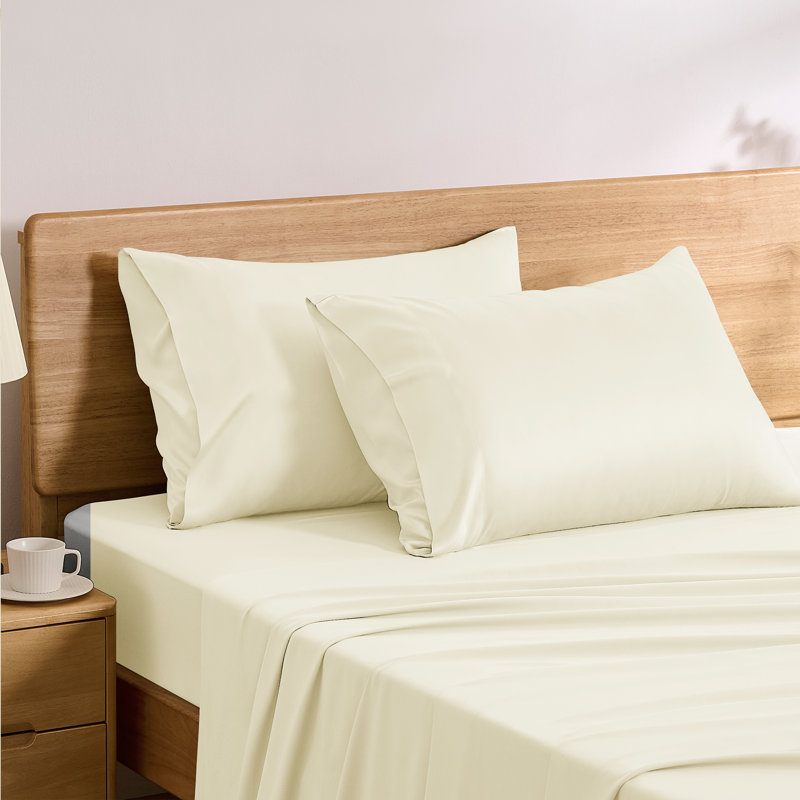 TOSMO Bamboo Viscose Sheets, California King Sheet Set with 2 Pillowcases, Vanilla Yellow