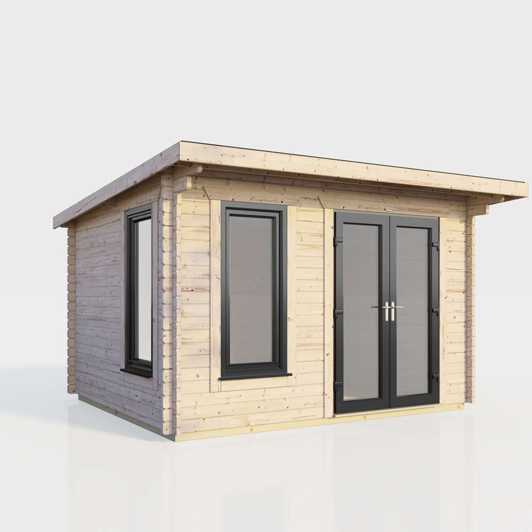 Powersheds 12 x 8ft Pent Log Cabin, Doors to the Right - 44mm