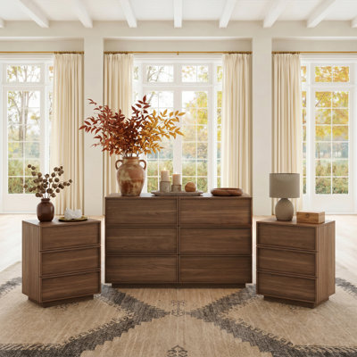 3 Pieces Bedroom Set (6-drawer Dresser & 3-drawer Dresser Set of 2)