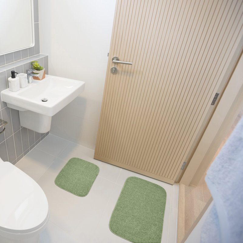 Felia Nylon 2 Piece Bath Rug Set with Non-Slip Backing, Deep Fern