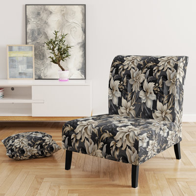 Fauteuil de chambre moderne rembourré Deep Black Flowers Elegance