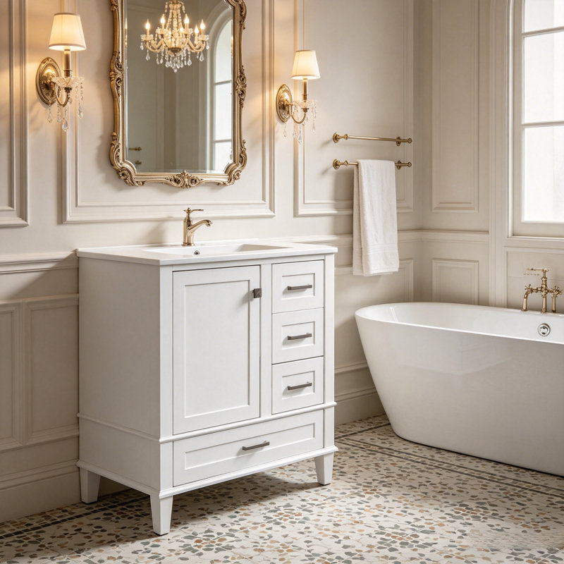 Meuble-lavabo 30 po avec lavabo, Blanc / argenté