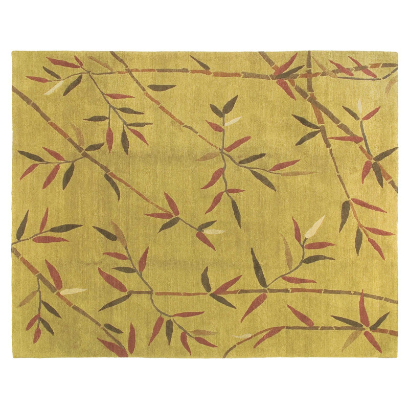 Kyoto Wool Floral Area Rug in Beige/Red, Rectangle 6' x 9'