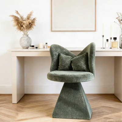 Chaise pivotante de coiffeuse avec dossier papillon, tabouret de maquillage pour coiffeuse de chambre, convient à de multiples usages, élégante en chenille, chaise stable avec piètement triangulaire, idéale pour la salle à manger et le coin repas, douce