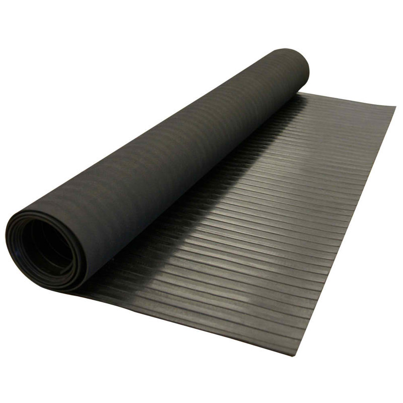 Wide-Rib Corrugated Black Rubber Traction Mat - 48" x 72"