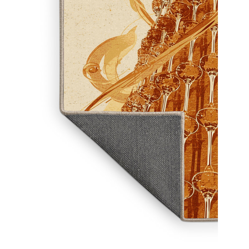 Tapis beige moelleux doux et moelleux à motif de tours de champagne de couleur Nyack - reliure beige, 5 x 7