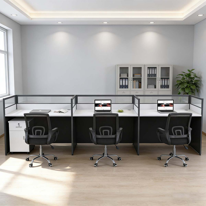 Rectangle 3 Person Benching Workstation with Cable