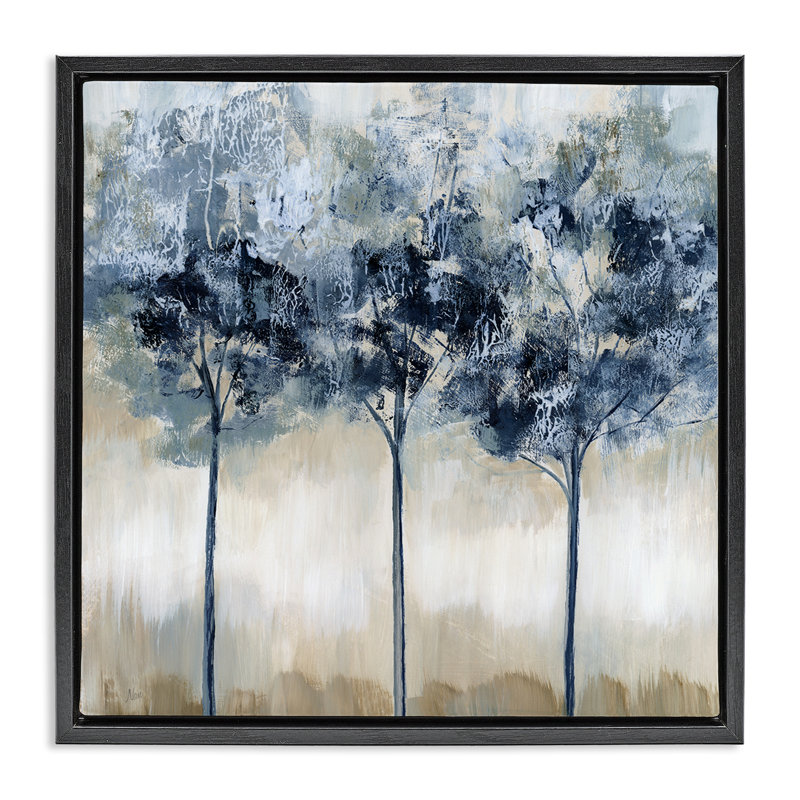 Trio d'arbres en sourdine abstrait, Cadre flottant noir de jais, H 18 po x l 18 po