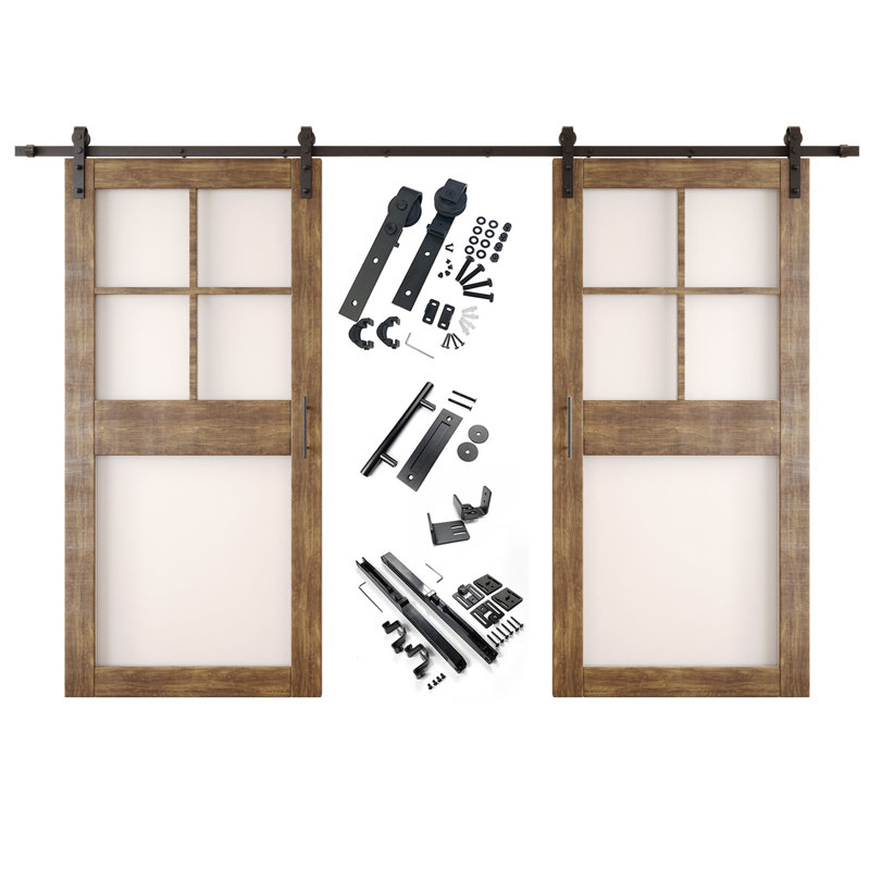 Portes de grange en verre givré non assemblé et fini noyer foncé de 26 po x 84 po avec ensemble de quincaillerie d'installation sans rail de dérivation Homacer