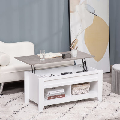  Lift Top Coffee Table with Hidden Storage and Open Shelves