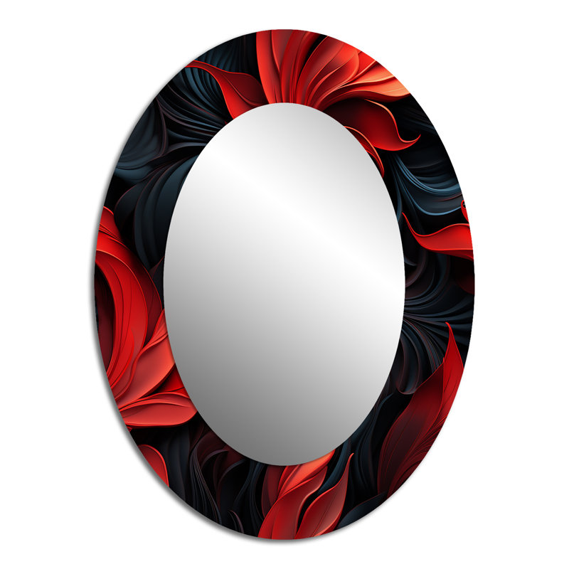 Noir Illusions Moody Patterns - Damask Oval Decorative Mirror On Metal, 40" H x 30" W