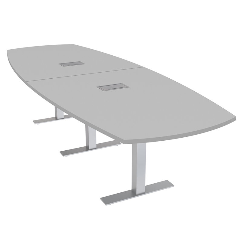 Table de conférence Arc Boat avec bases en T en métal et modules de données, L 120 po x l 48 po, Brouillard gris