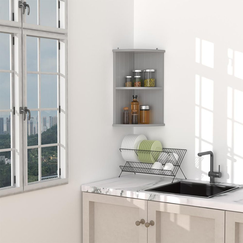 Morann 2 Tier Corner Wall Mounted Shelf Unit, Grey