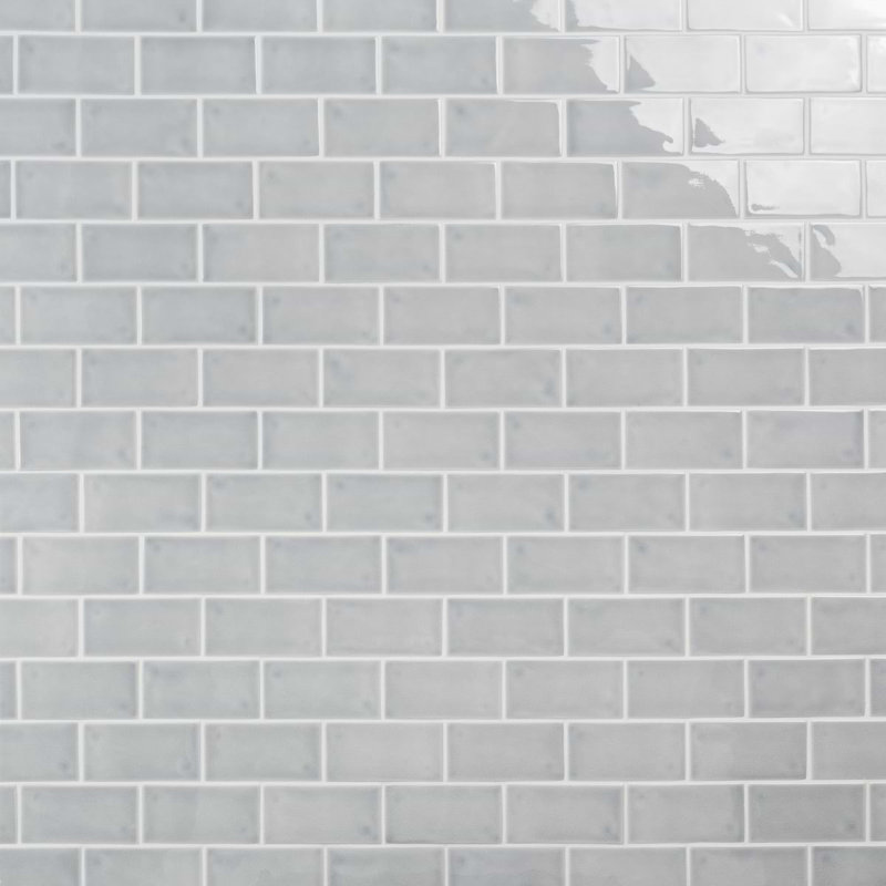 Nabi Subway 3X6 Crackled Glossy Glass Tile, Arctic Blue